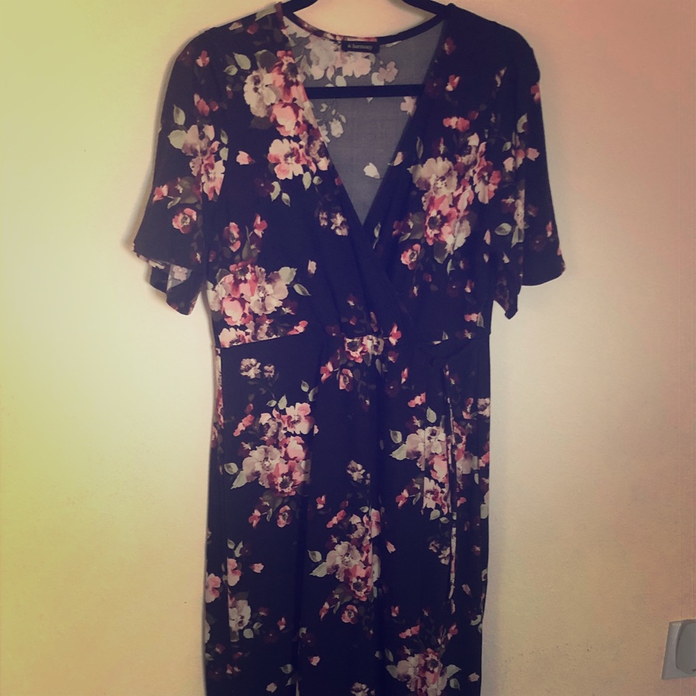 Wrap Around Dark Floral Dress